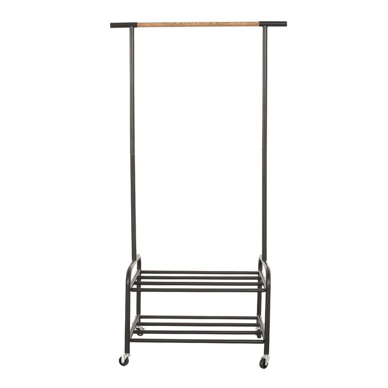 Metal Rolling Clothing Garment Rack on Wheels with 2-Tier Storage Shelves,  Freestanding Closet in Black