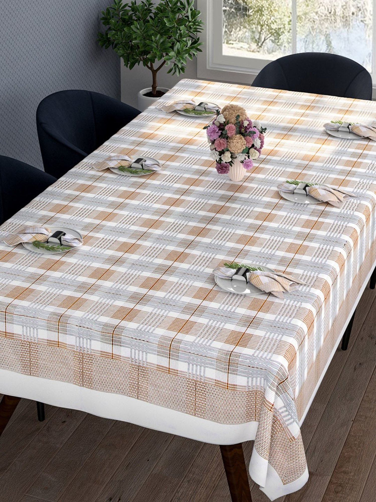 Romee Beige Cotton Checks Table Linen Sets