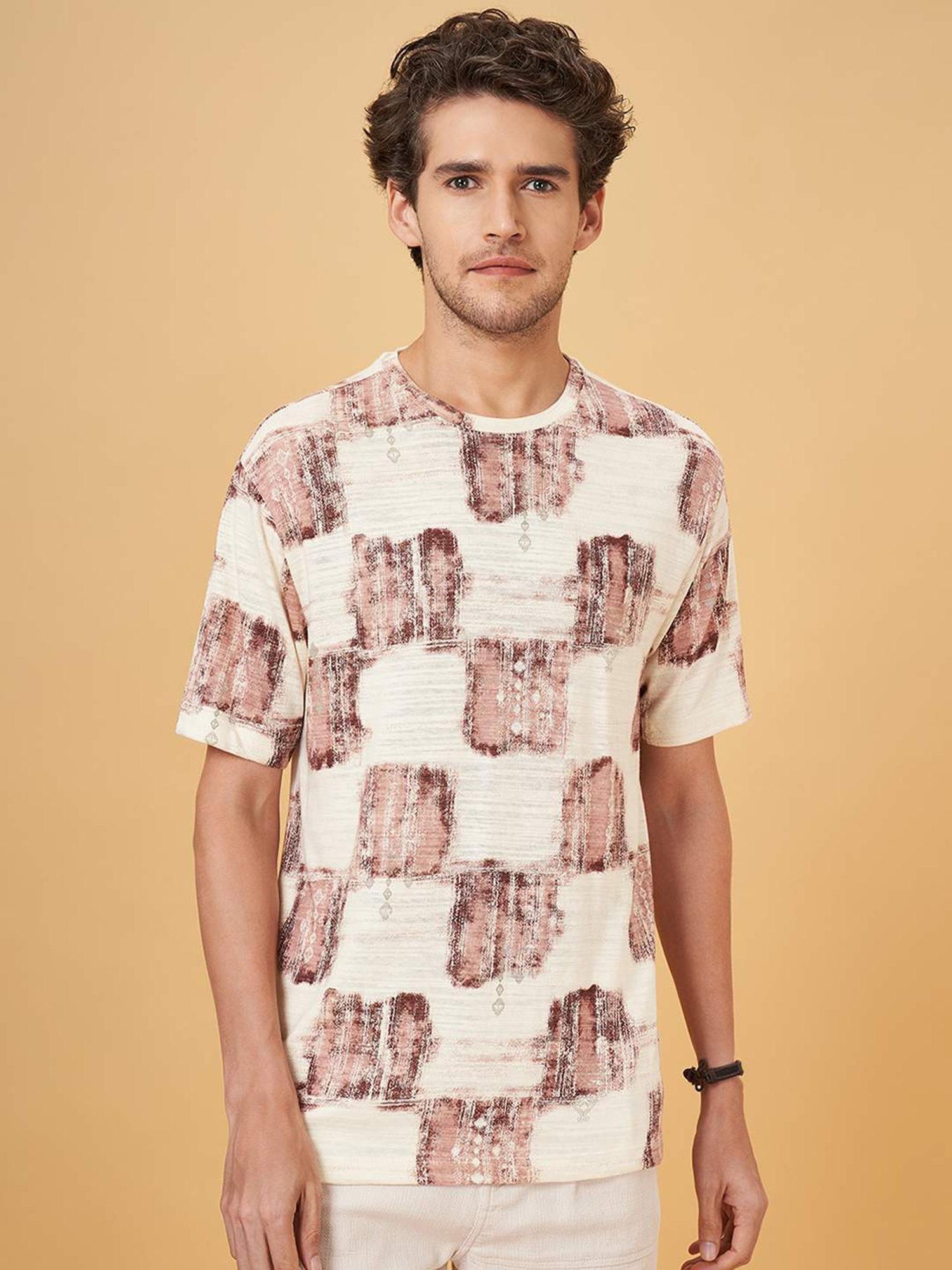 7 Alt By Pantaloons Whitecap Grey Cotton Relaxed Fit Printed T-Shirt