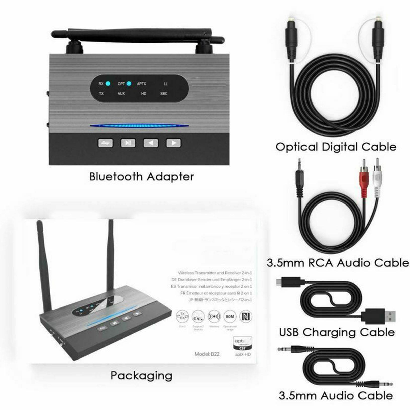 3 in 1 Bluetooth 5.0 Transmitter Receiver 265FT/80M Range Music Audio Adapter US