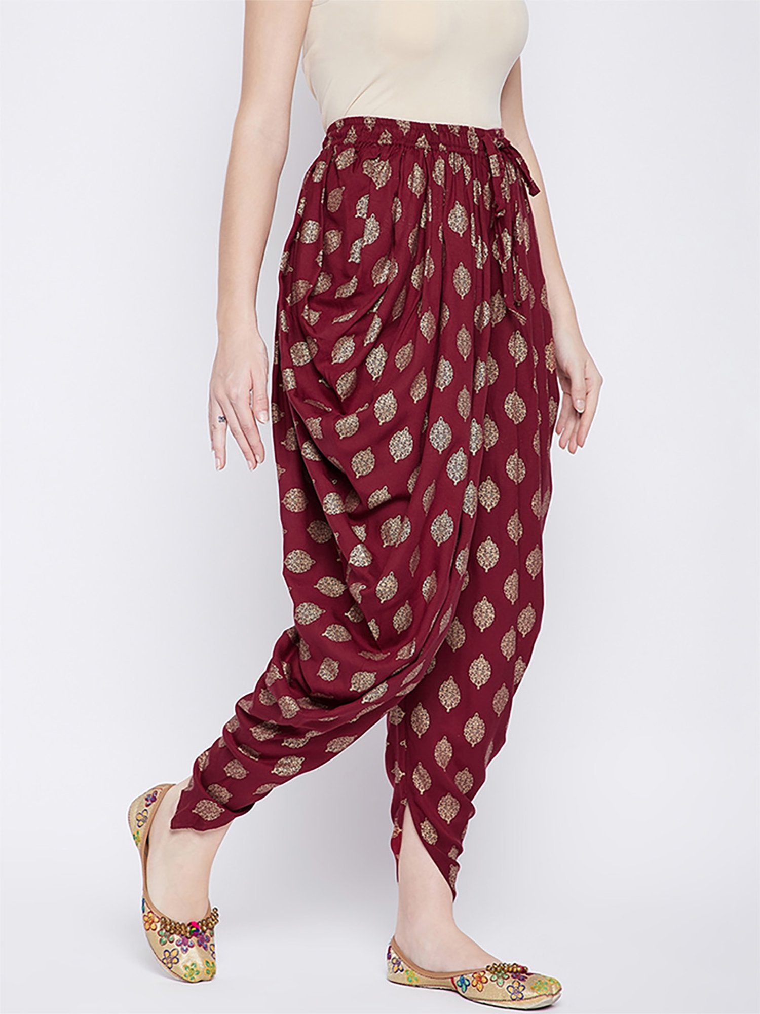 Castle Maroon Printed Dhoti Pants