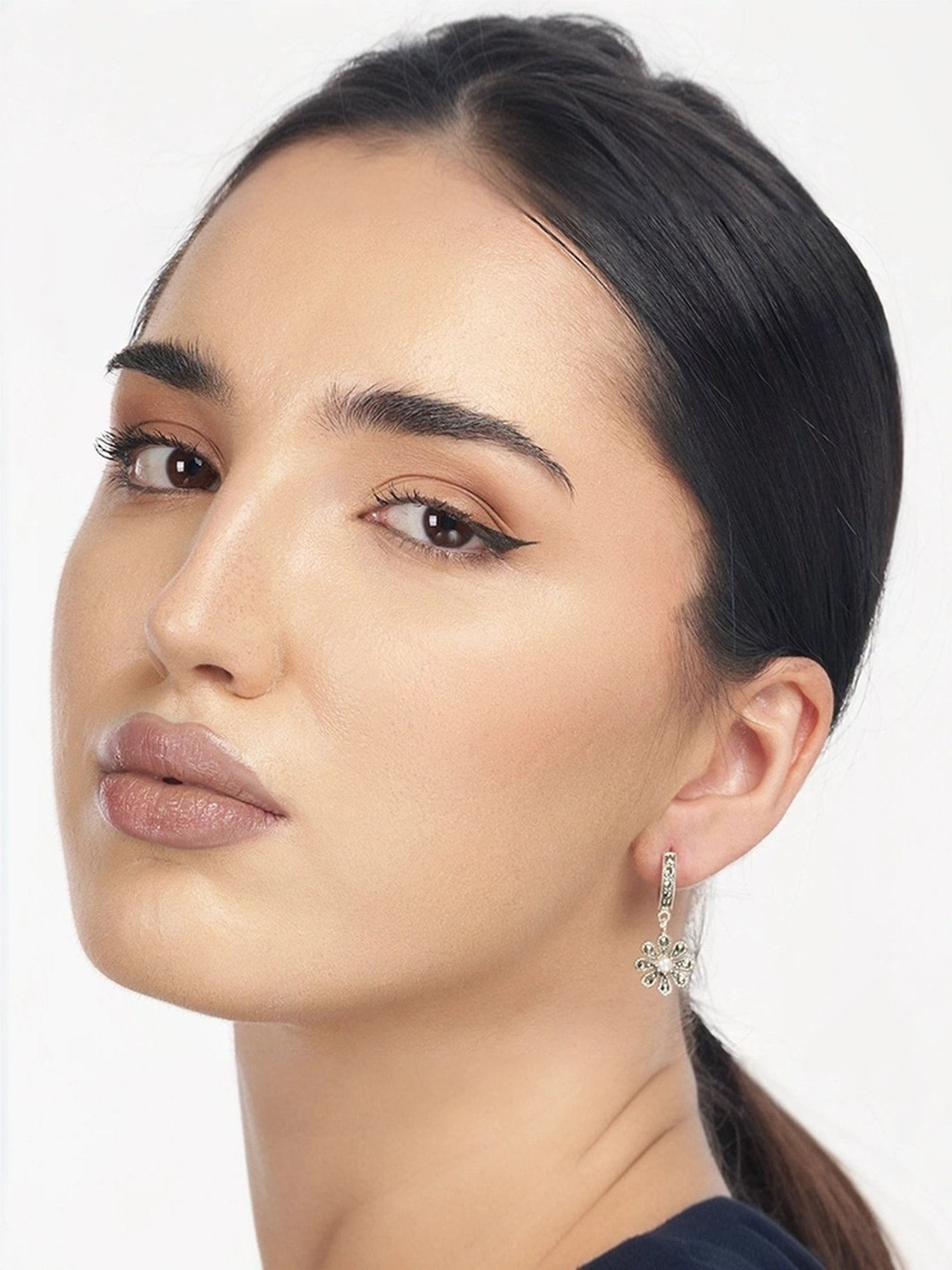 Touch925 Sterling Silver Twist Minimal Hoop Drop Earrings for Women & Girls