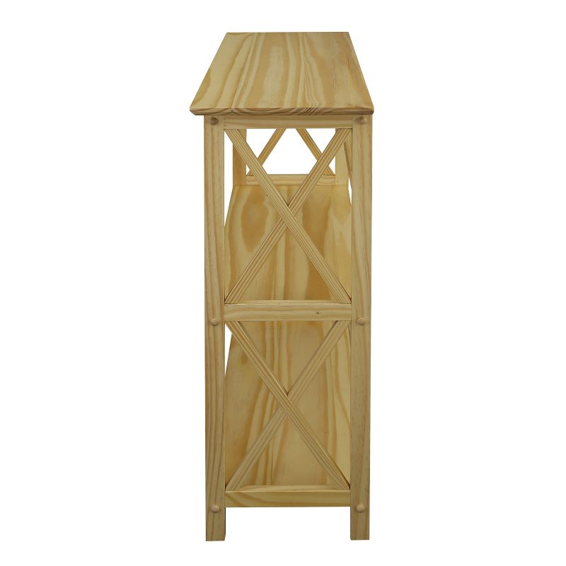 Casual Home 324-30 Soild Pine Wood Montego X Design Style Open Standing 3 Tier Shelf Bookcase Decorative Shelving Unit, Natural