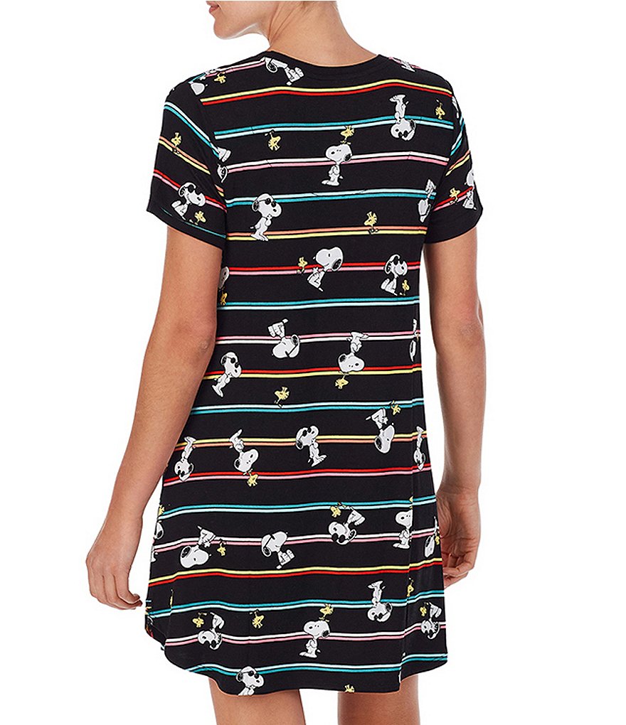 Peanuts Striped Toss Snoopy and Woodstock Print Knit Sleepshirt