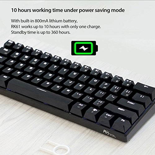 Royal Kludge RK61 Mechanical Bluetooth 3.0 Wired/Wireless 61 Keys Multi-Device RGB Backlit Gaming/Office Keyboard for iOS, Android, Windows and Mac with Rechargeable Battery, Blue Switch - White