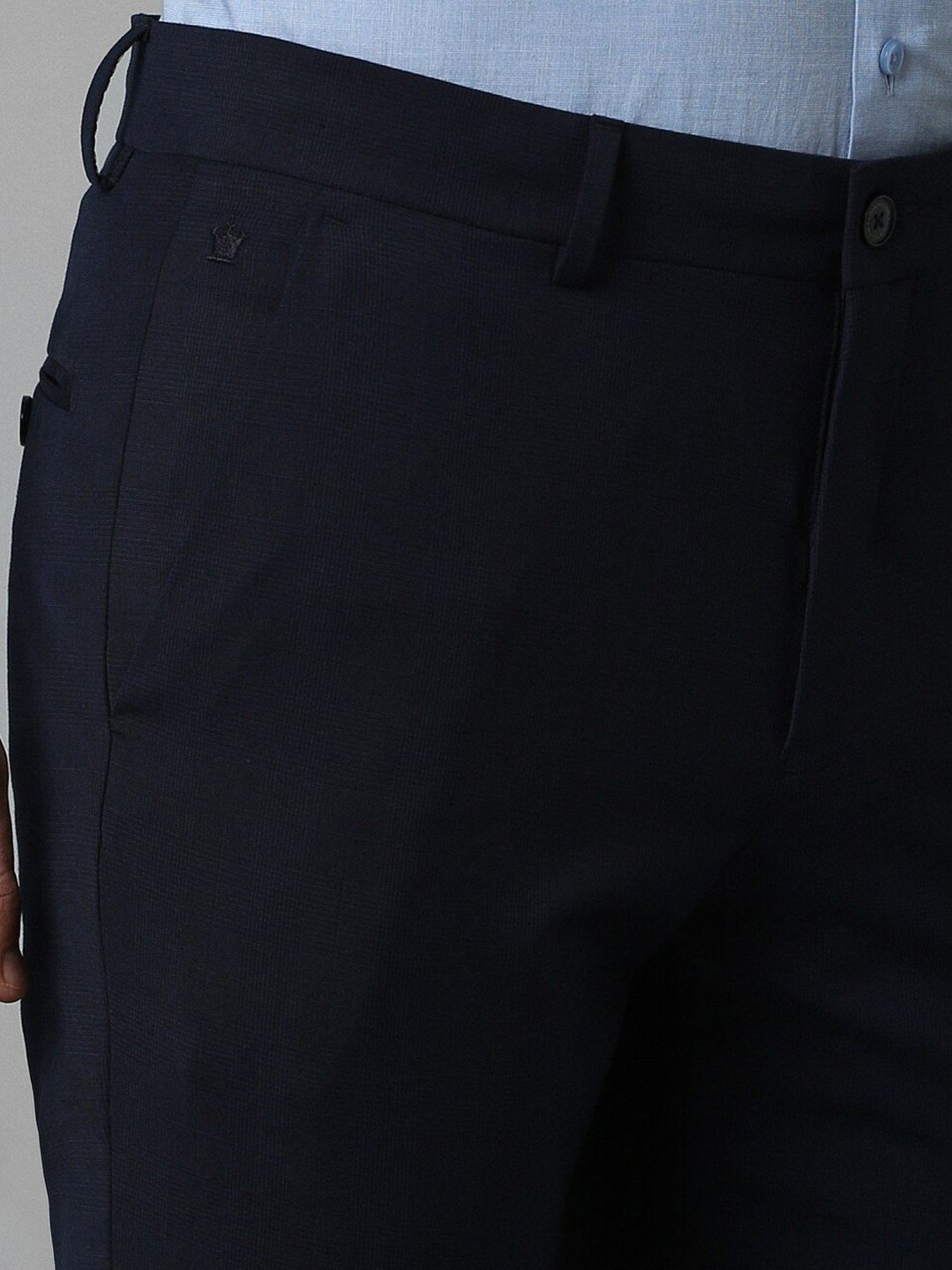 Louis Philippe Navy Slim Fit Checks Trousers