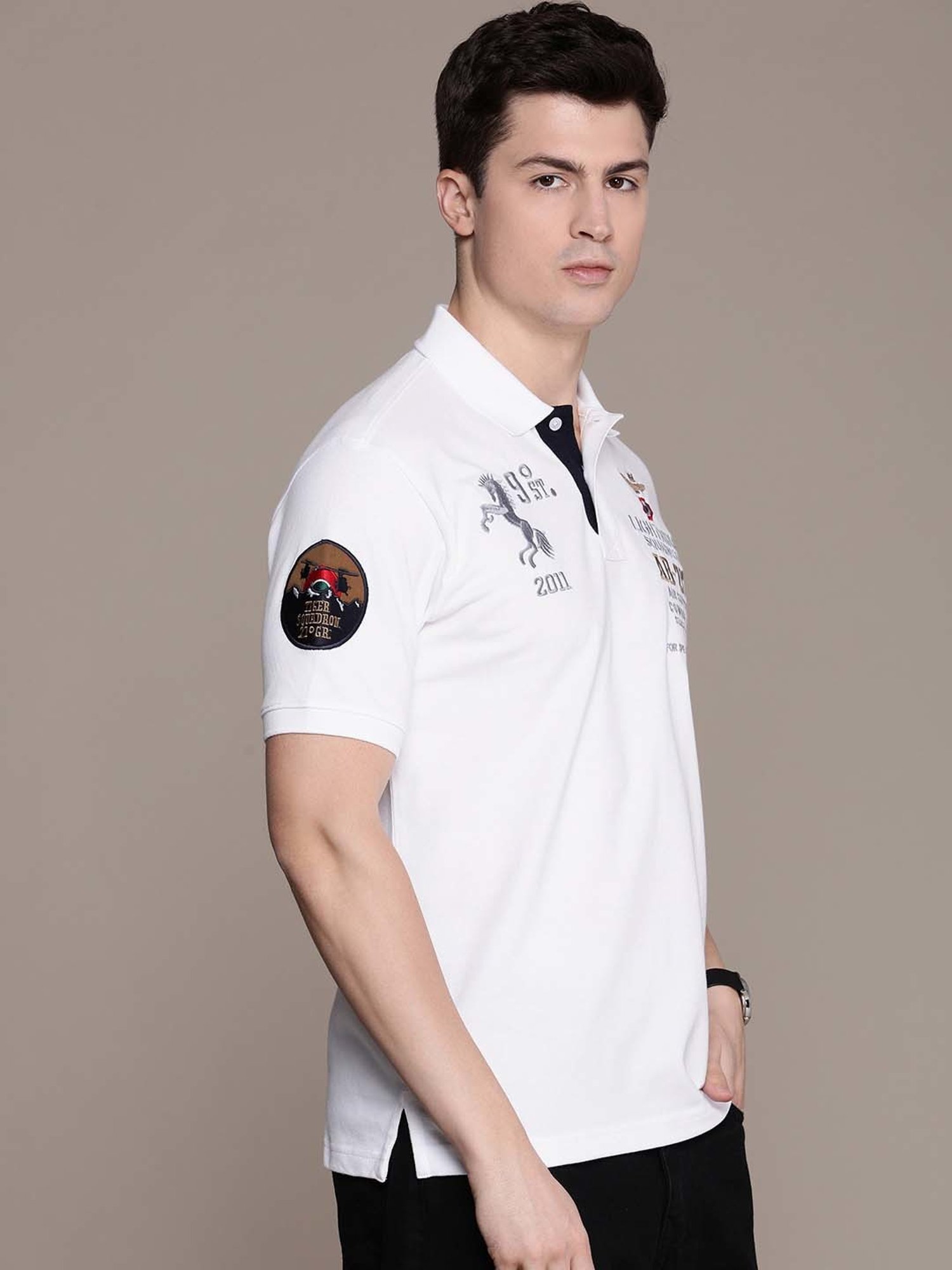 Burnt Umber White Regular Fit Printed Polo T-Shirt