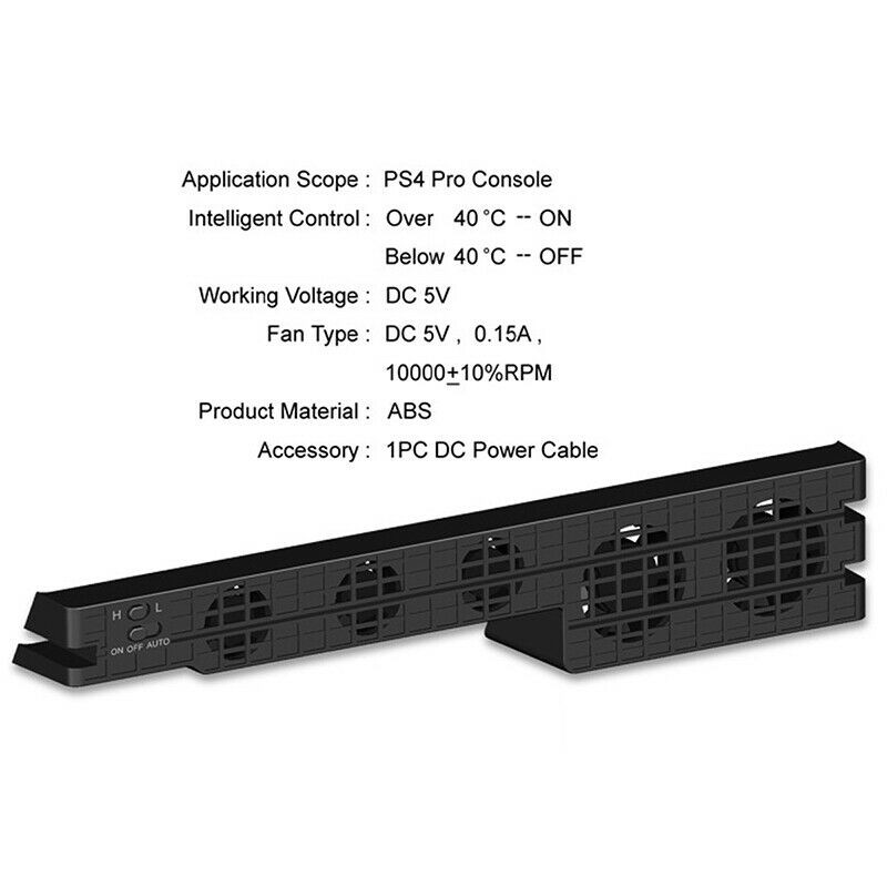 For PS4 Pro Cooling Fan, External 5-Fans Super Turbo Temperature Cooler System, Gaming Console External Super Cooling Fan for Playstation 4 Pro - Black