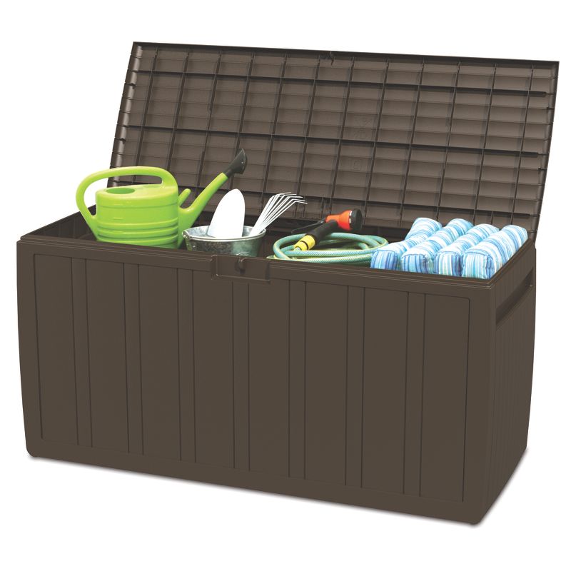 Ram Quality Products Large Outdoor Storage Deck Box Organizer Bin Waterproof Patio Furniture, 71 Gallon Capacity, Brown