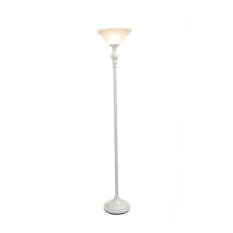 1 Light Torchiere Floor Lamp with Marbleized Glass Shade White - Elegant Designs