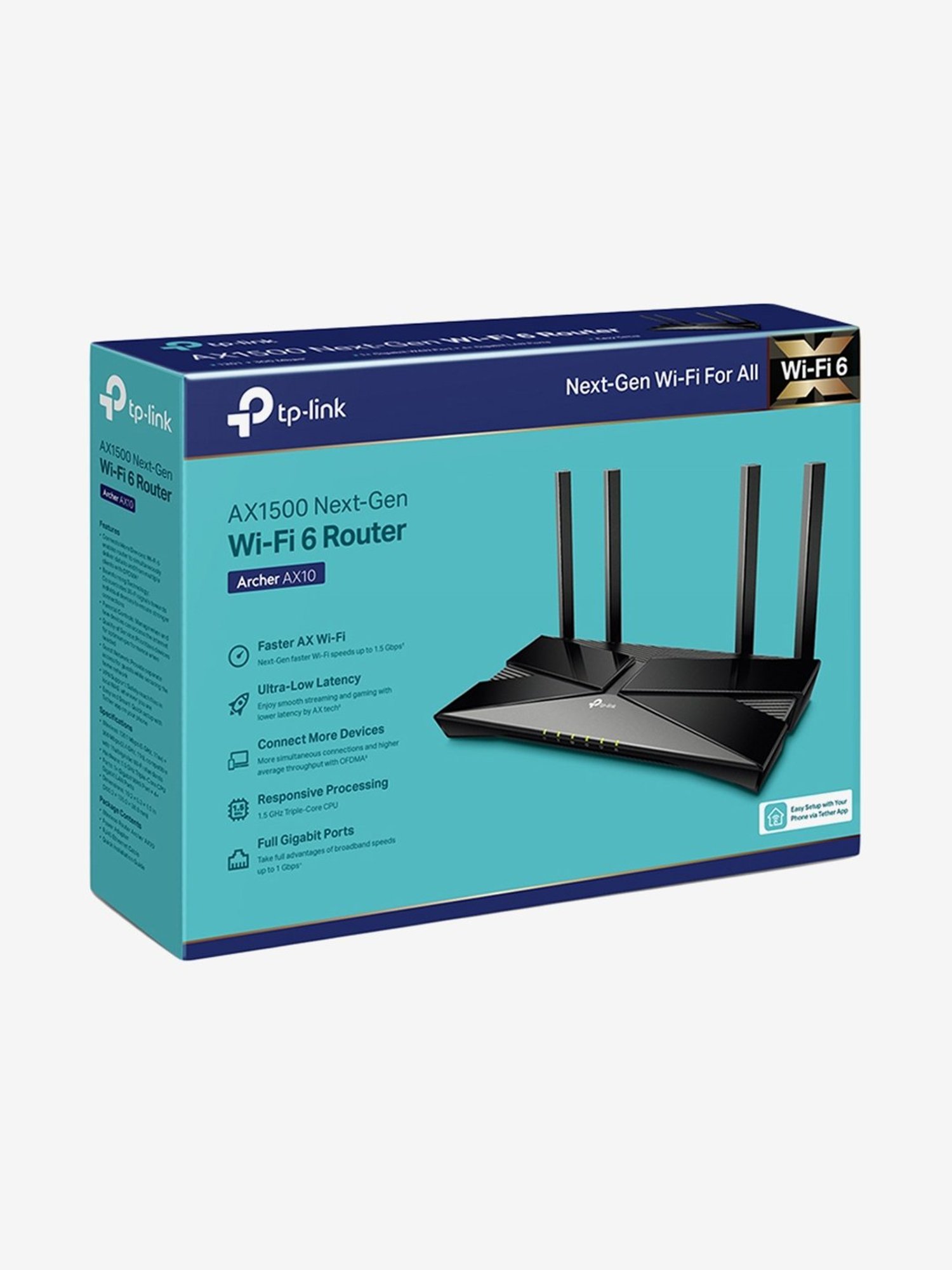 TP-LINK AX1500 Archer AX10 Wi-Fi 6 Dual Band Gigabit Wireless Router (Black)
