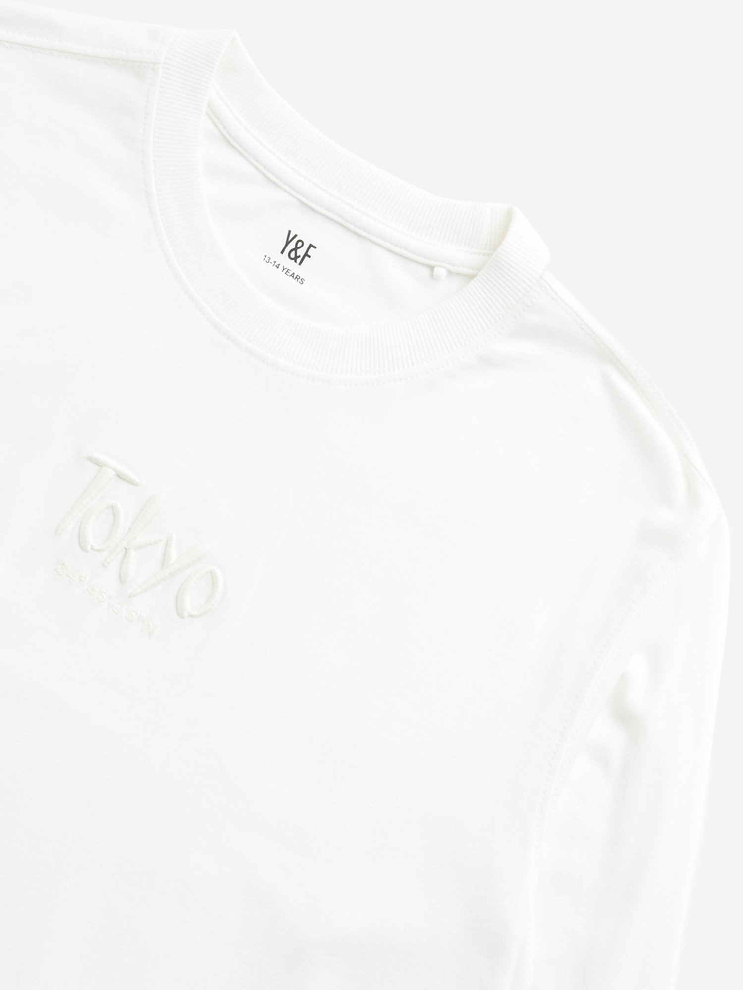 Y&F Kids by Westside White Text Embroidered Cotton T-Shirt