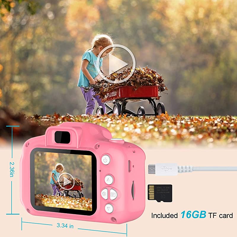 CameraChildren Digital Cameras Kid Action Camera Toddler Video Recorder 1080P IPS 2 InchChild Rechargeable Camera with 16GB TF CardChristmas and Birthday Gifts for Girls Age 38Pink