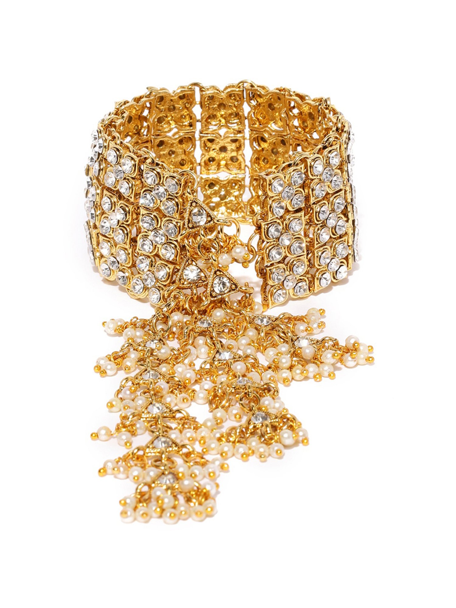 Zaveri Pearls Gold Tone Austrian Diamonds And Pearls Charm Classic Bracelet - ZPFK8831