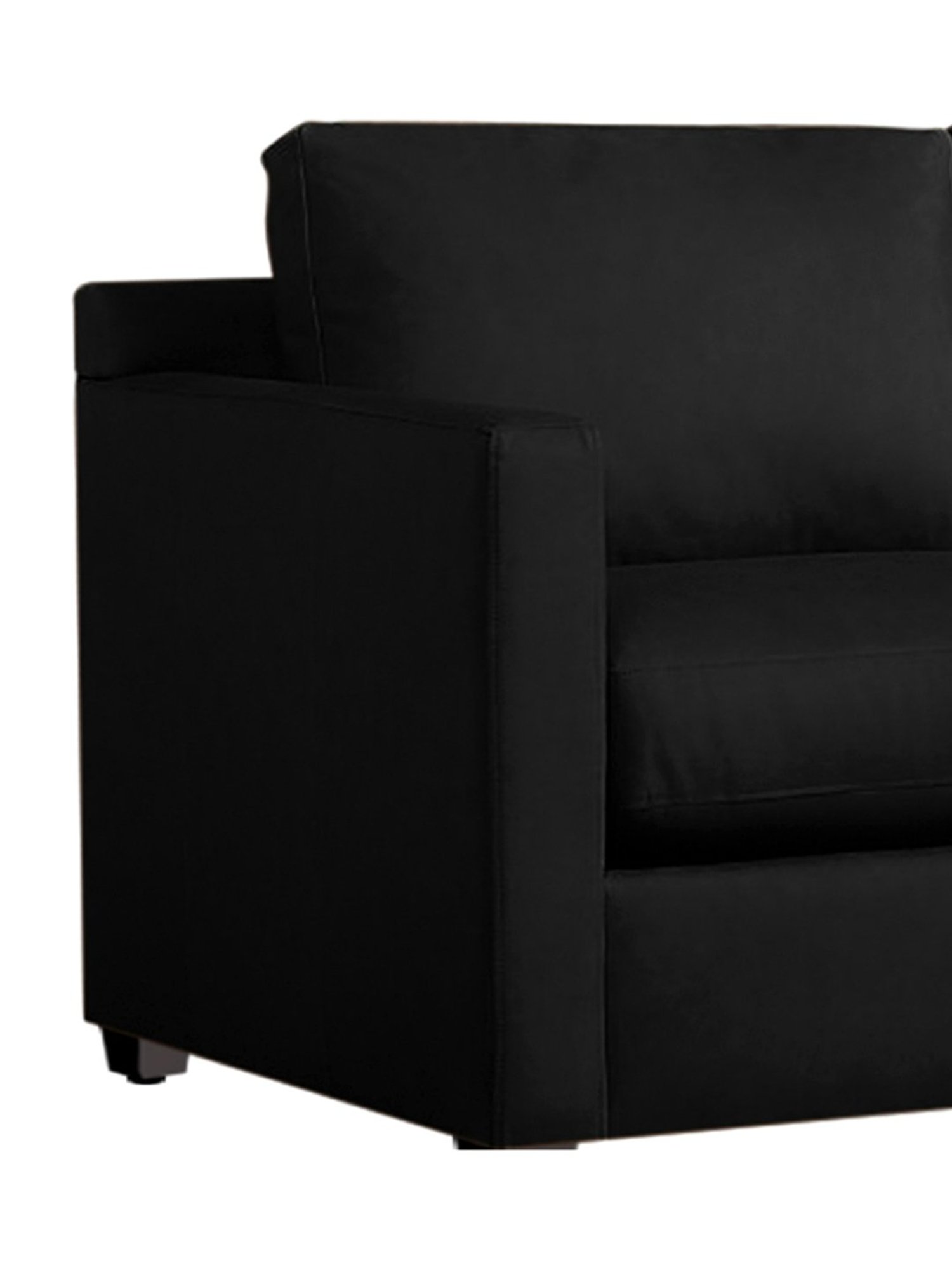 Trevi Olive Black Leather & Neem Wood 1 Seater Sofa