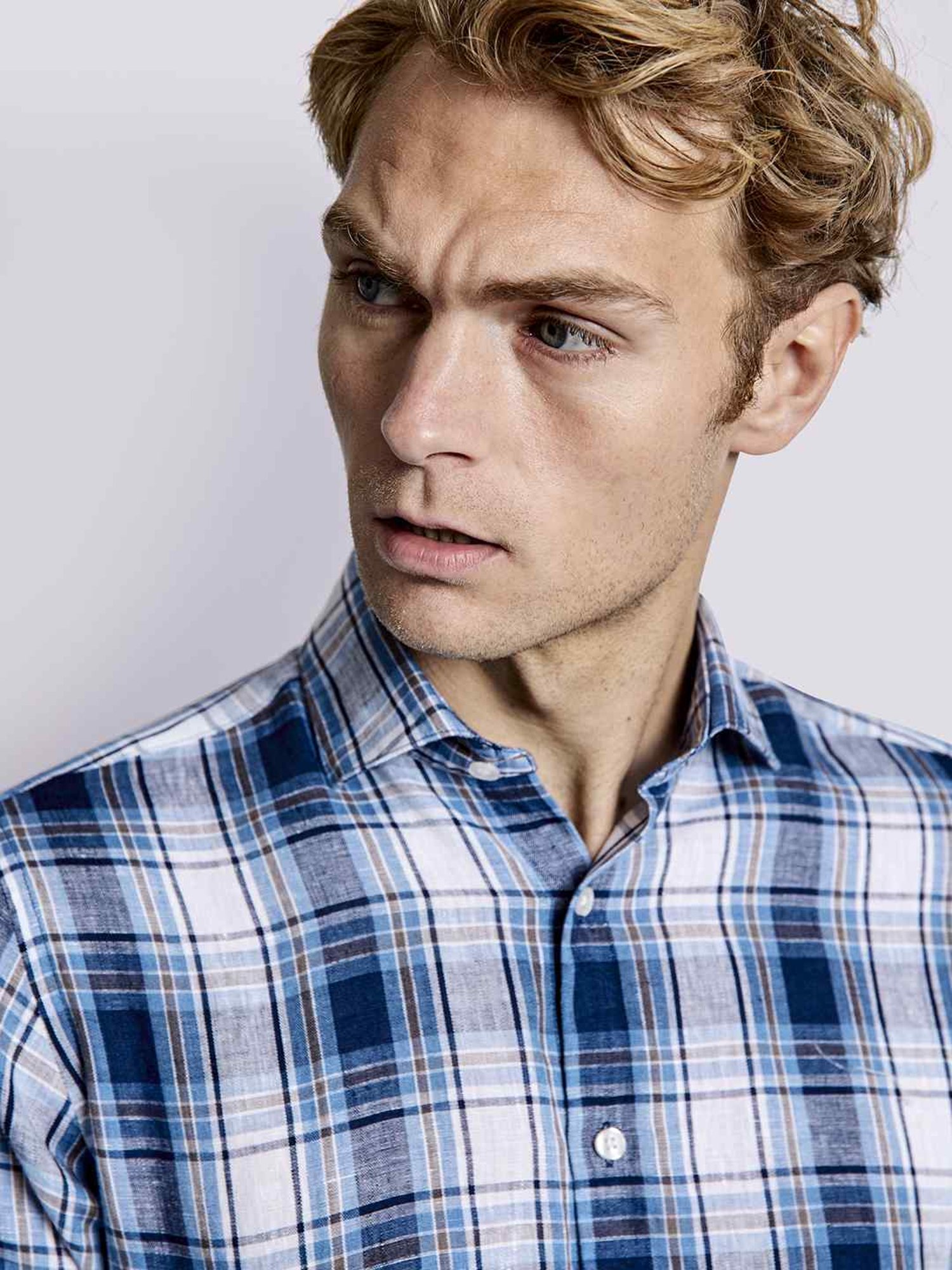 Bruun & Stengade Blue Linen Slim Fit Checks Shirt