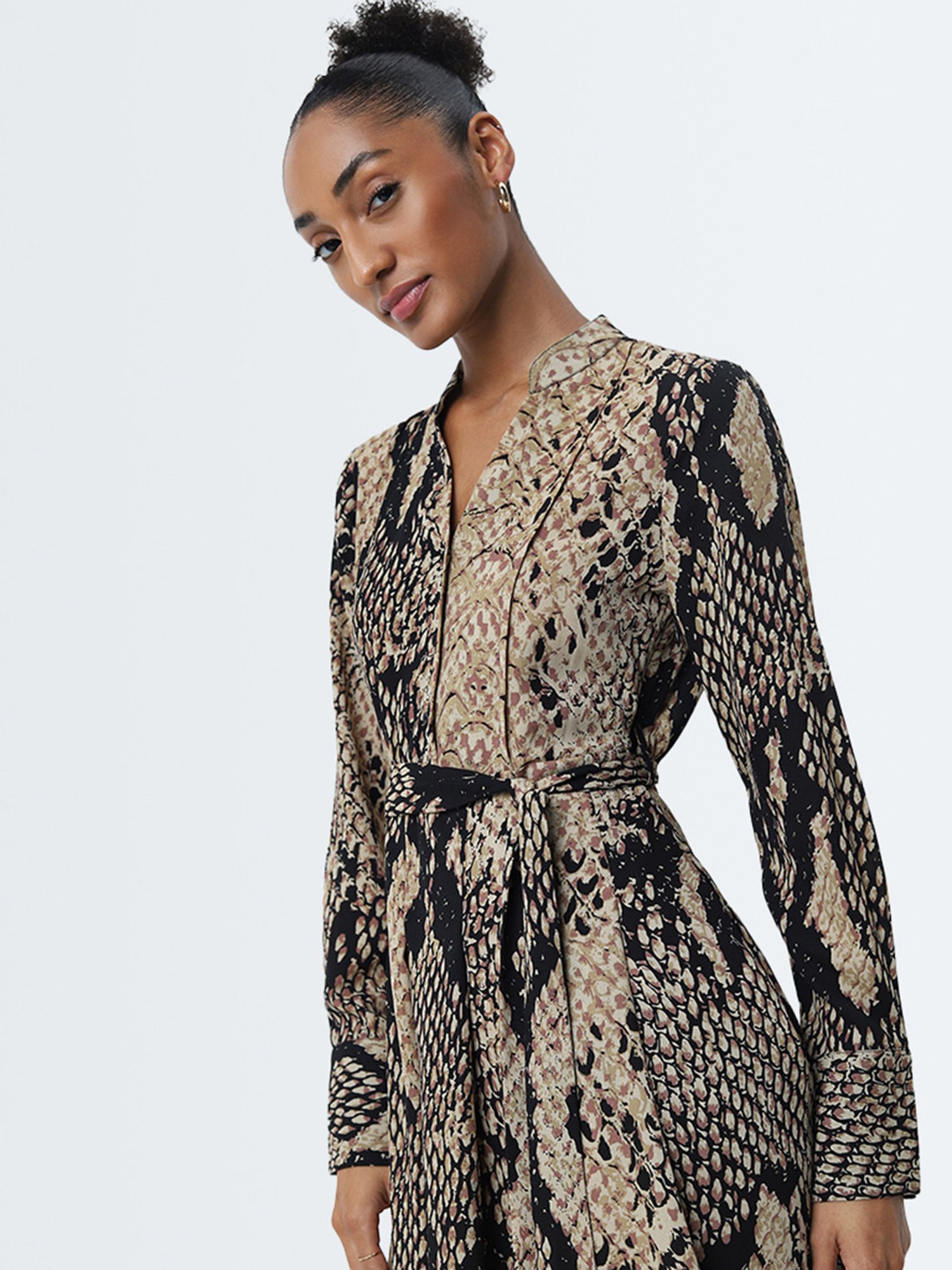 Wardrobe by Westside Multicolour Animal Printed A-Line Dress with Belt