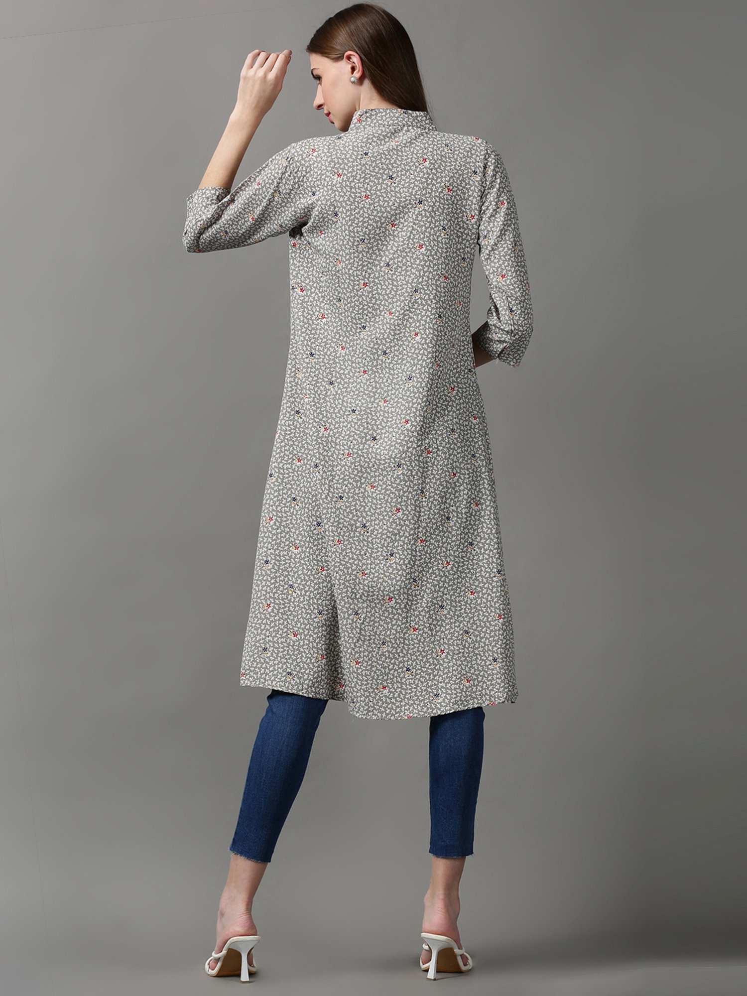 SHOWOFF Grey Printed Longline Shrug