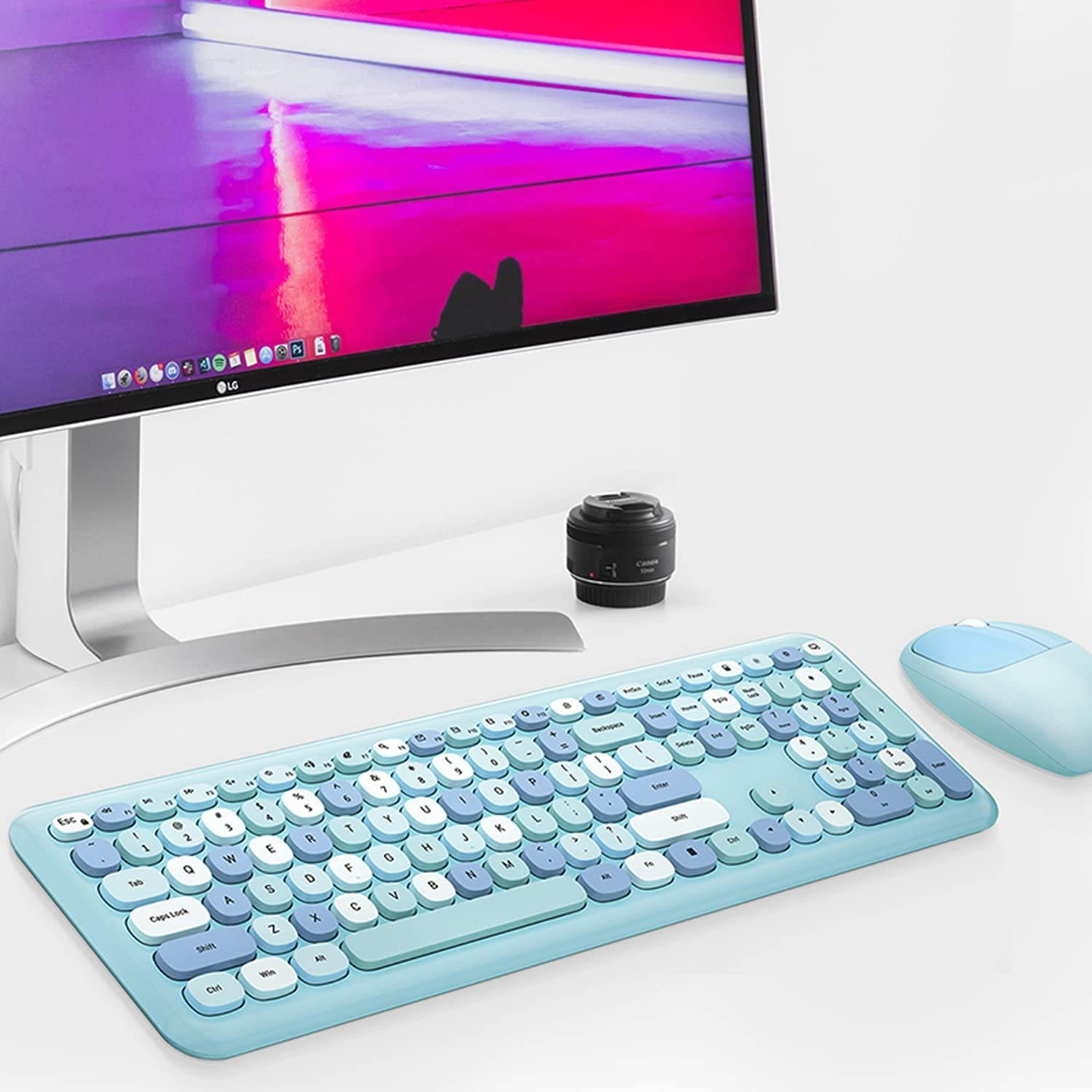 Wireless Keyboard and Mouse Combo, Ultra-Thin 2.4G USB Full Size Keyboard and Mouse Set, Cute 110 Keys Keyboard for PC, Notebook, MacBook, Tablet, Laptop, Windows System (Blue Colorful)