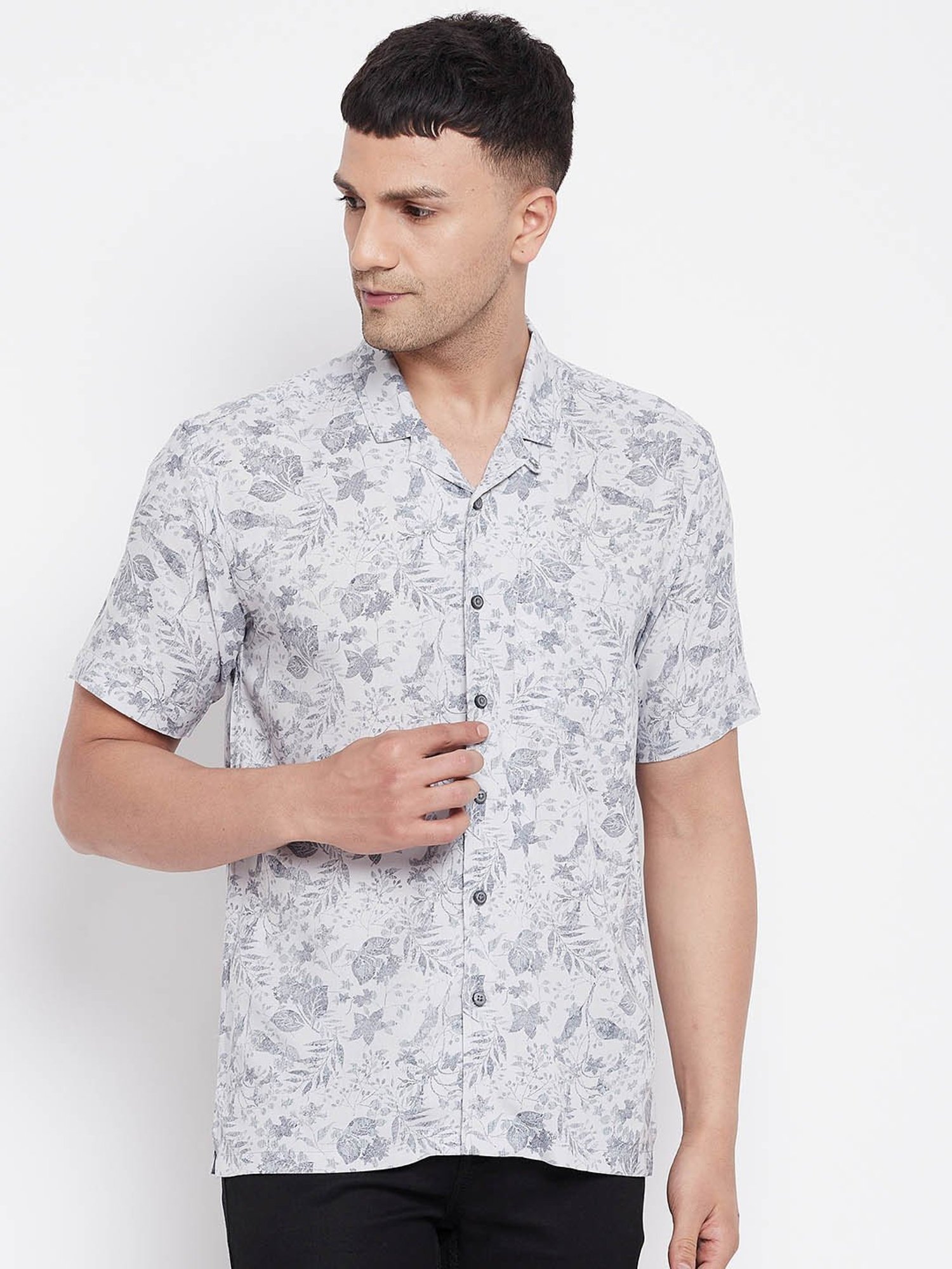 Even Light Grey Regular Fit Printed Shirt