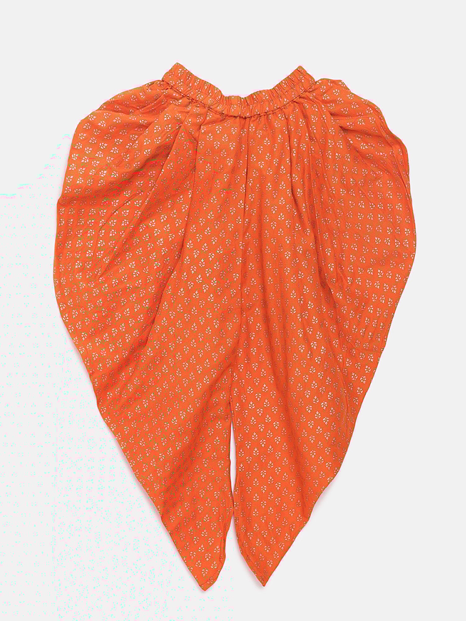 TWISHA Kids Green & Orange Floral Print Top with Dhoti