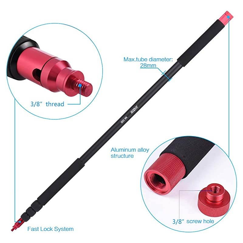Telescoping Microphone Boom Pole Aluminum Alloy 4 Sections Stretchable Handheld Microphone Holder Pole Flash Light Boom Sound Recording Grip Support Rod for Recording Interview Filming 11.5ft