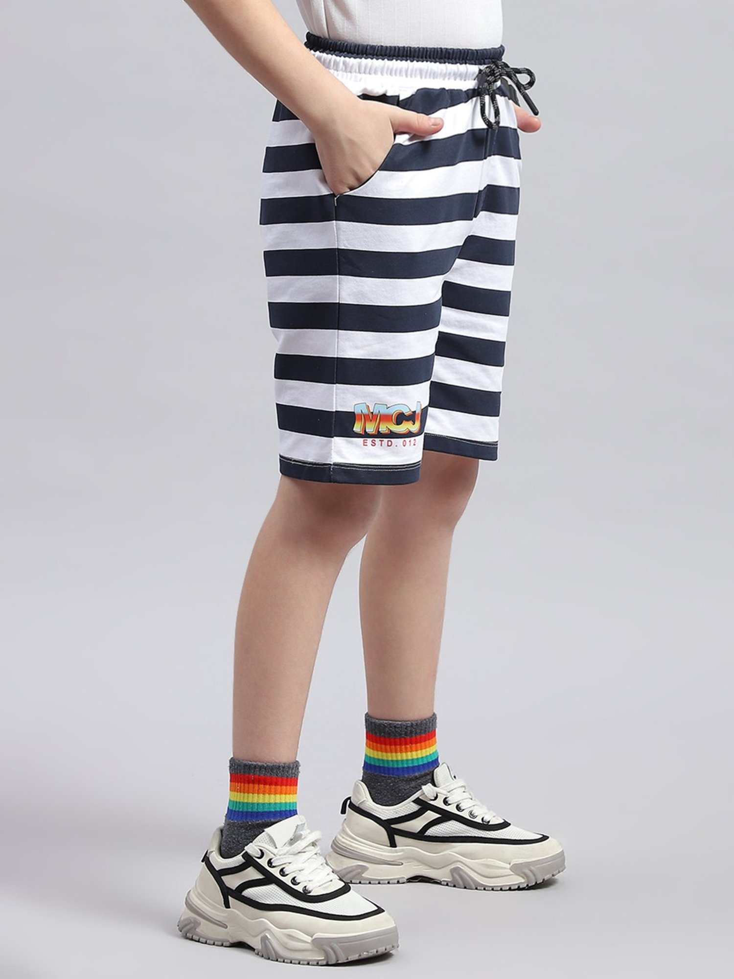 Monte Carlo Kids White & Navy Striped Bermuda
