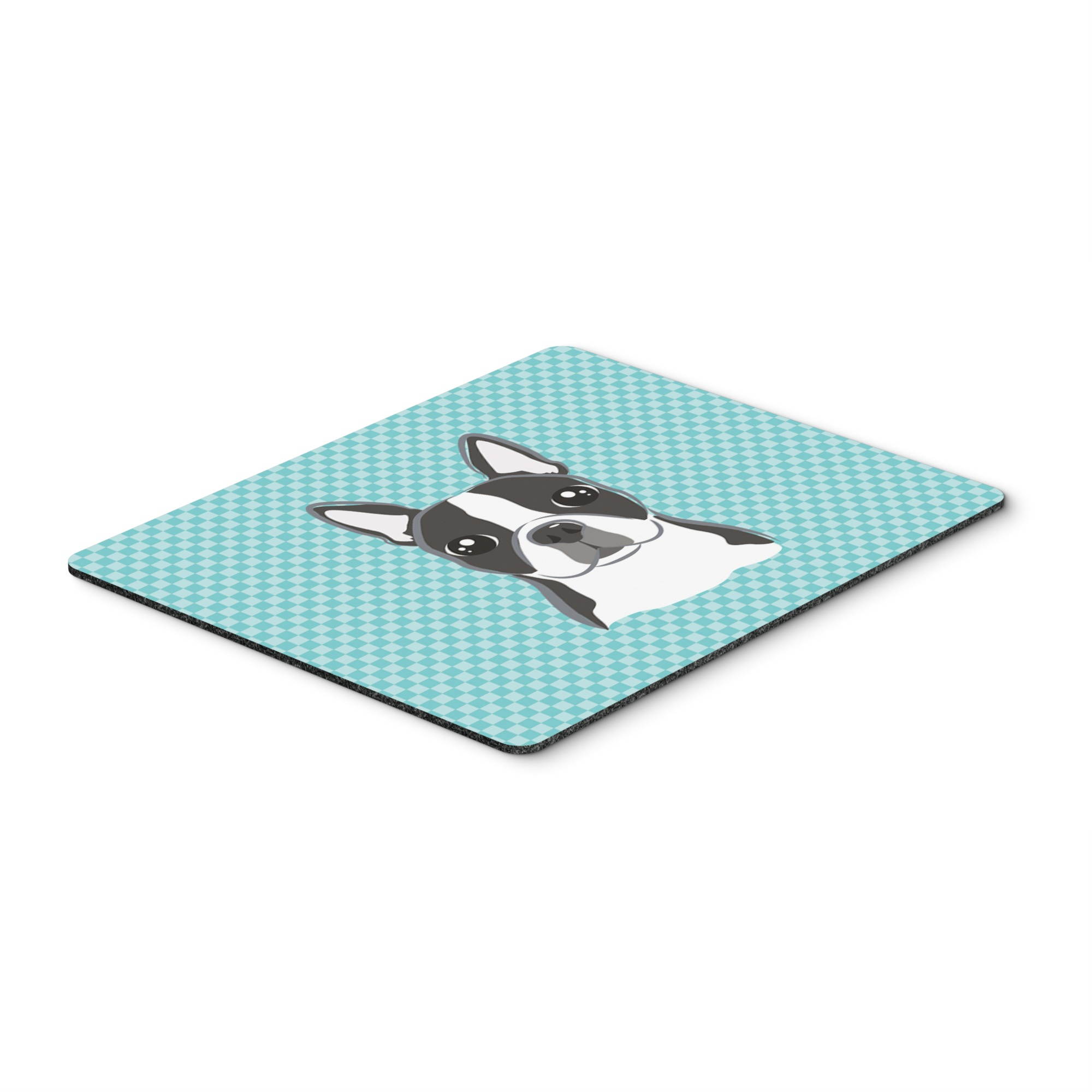 Checkerboard Blue Boston Terrier Mouse Pad, Hot Pad or Trivet BB1141MP