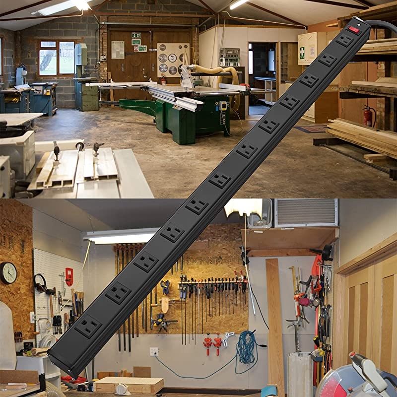 Metal Surge Protector Power Strip 12 WideSpaced Outlets and 12ft Long Extension Cord 450 Joules 15A125V1875W OnOff Circuit Breaker ETL Listed Black