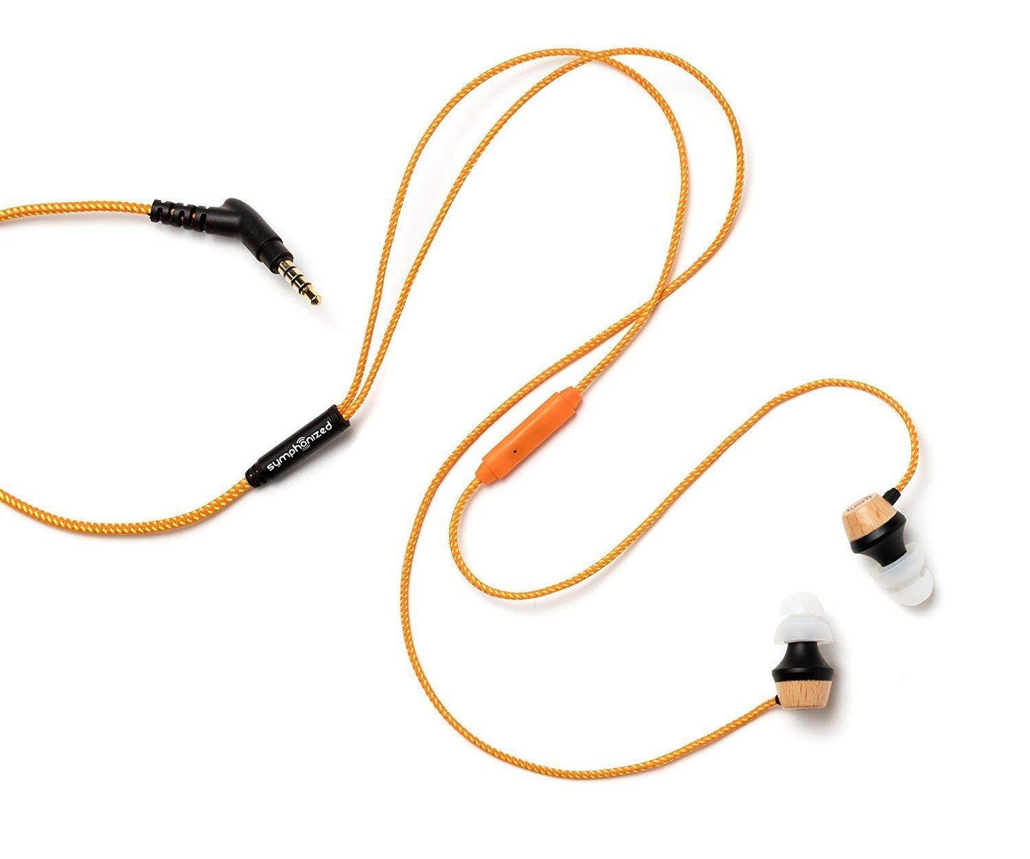 Symphonized ALN Premium Genuine Wood In-ear Noise-isolating Headphones|Earbuds|Earphones with Mic (Orange Stripe)