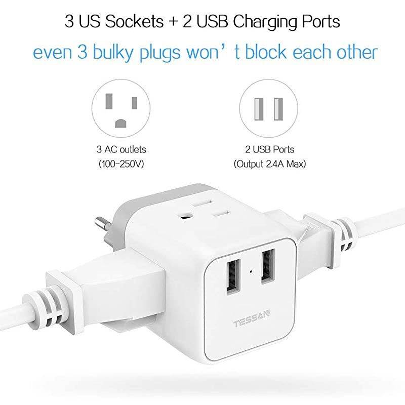 to Europe Plug Adapter European Travel Plug Adapter TESSAN Wall Power Adapter with 2 B Charging Ports Outlet Adaptor for A to Most of Europe France Germany Italy Greece Spain IcelandType C