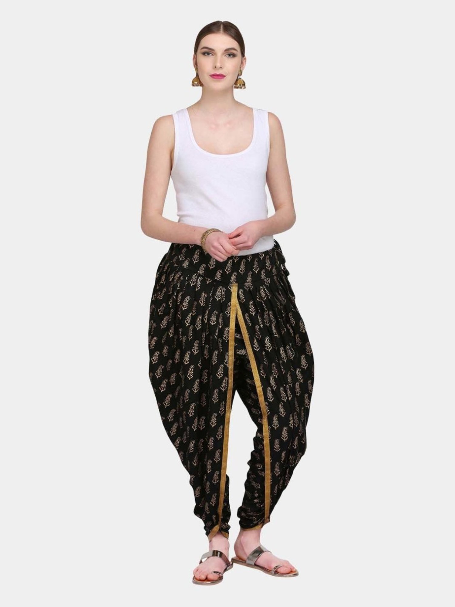 Kaanchie Nanggia Black Cotton Printed Dhoti Pants