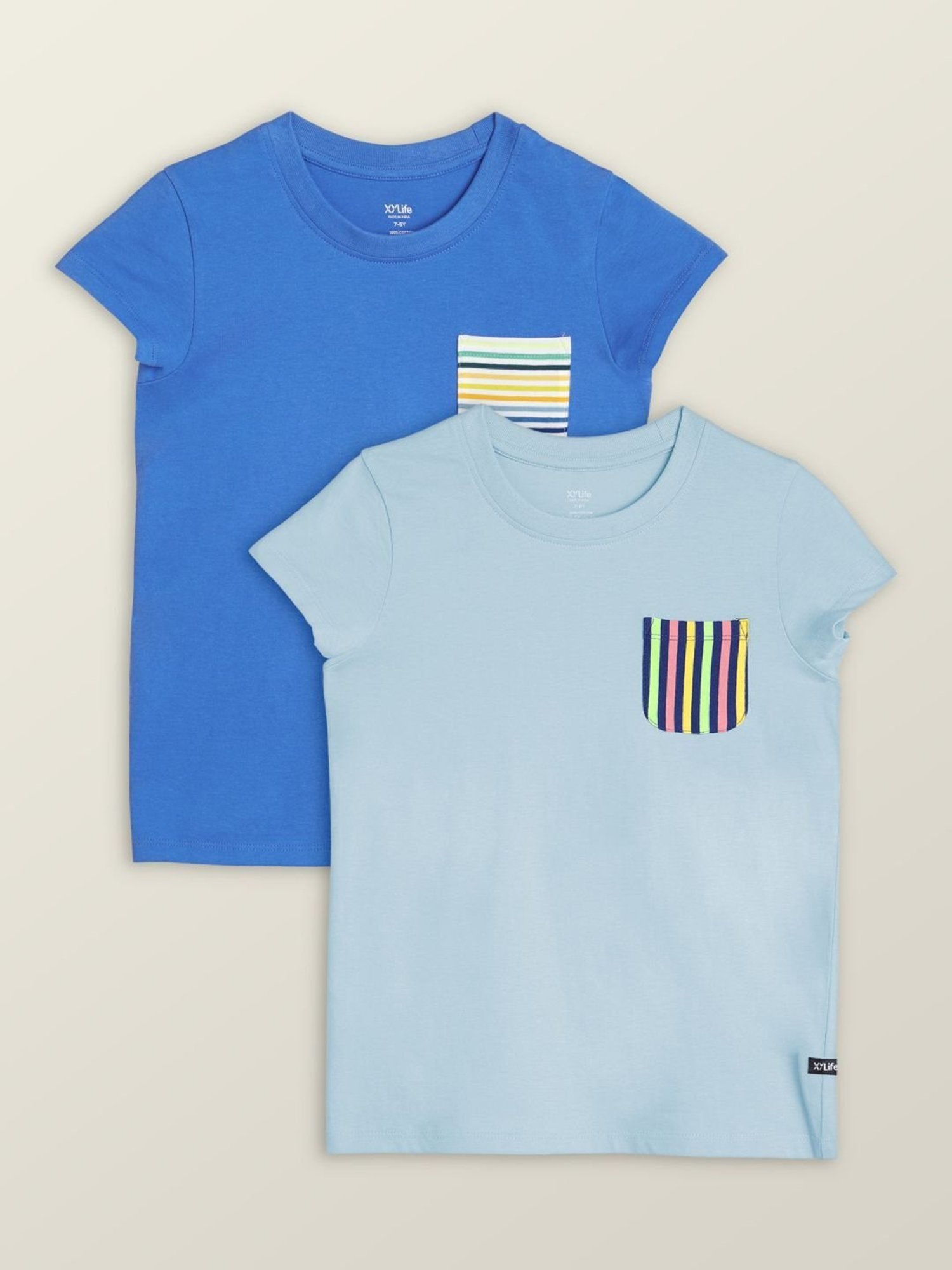 XY Life Kids Blue Cotton Printed T-Shirt (Pack of 2)