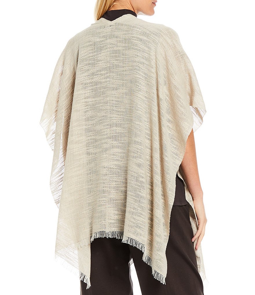 Eileen Fisher Open Neck 3/4 Sleeve Handwoven Cotton & Alpaca Slub Poncho
