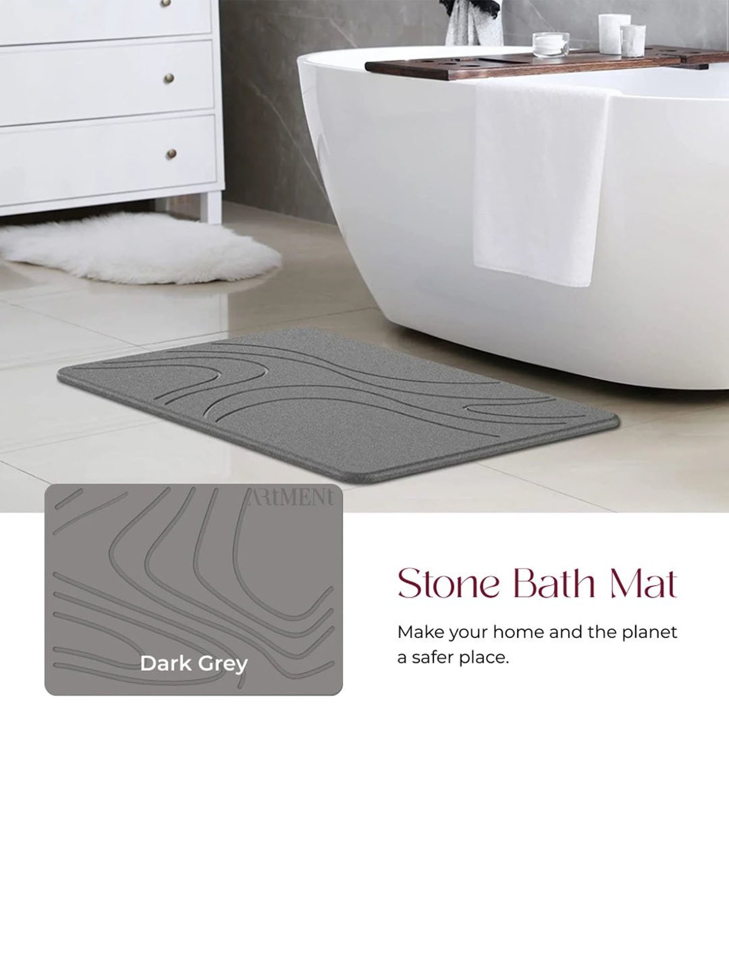The Artment TerraDry Stone Bath Mat - Non-Slip Super Absorbent Diatomaceous Earth Stone Mat Large