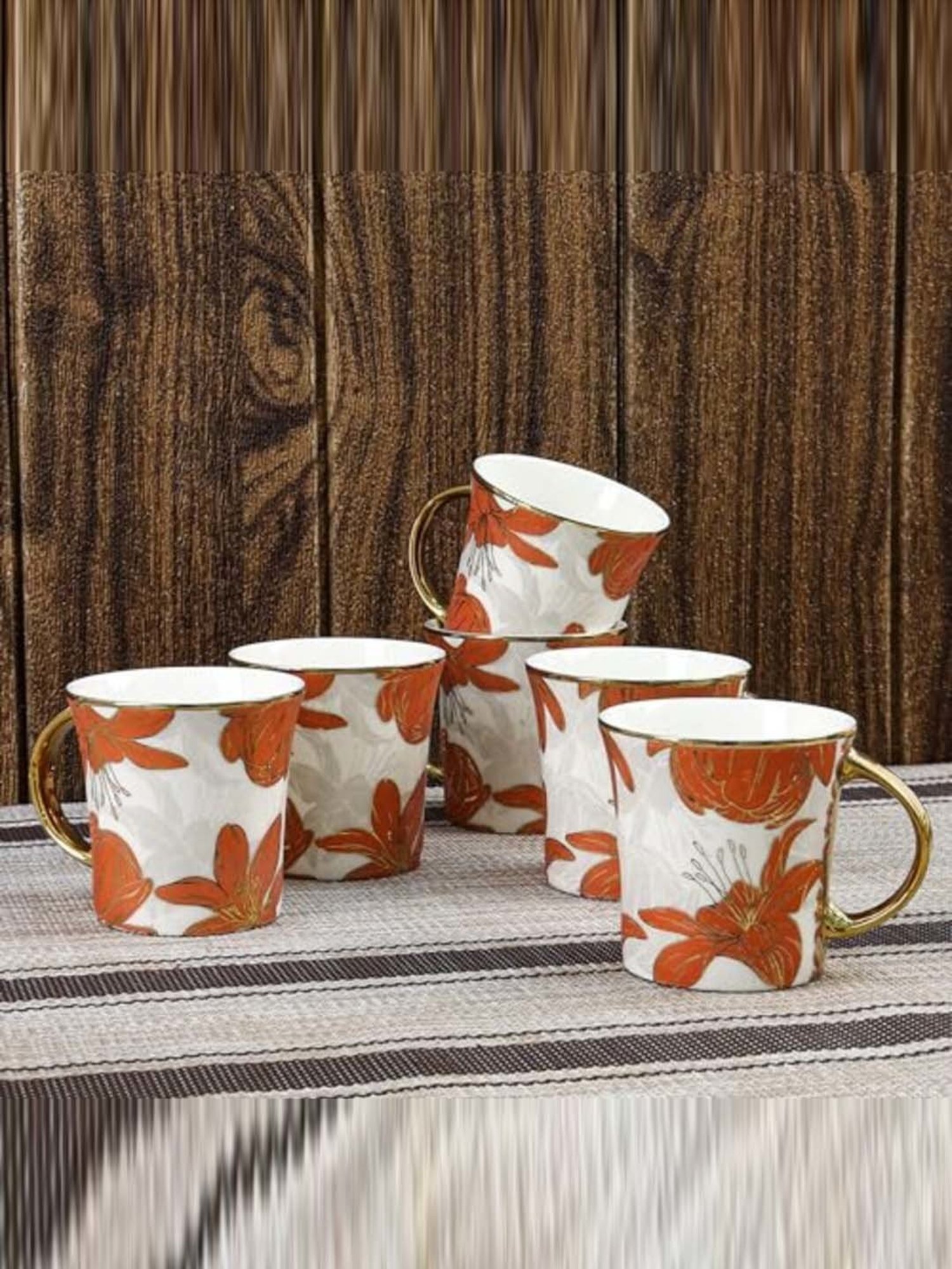 Femora Dazzle Red Ceramic Tea Mugs (0.18 L) - Set of 6