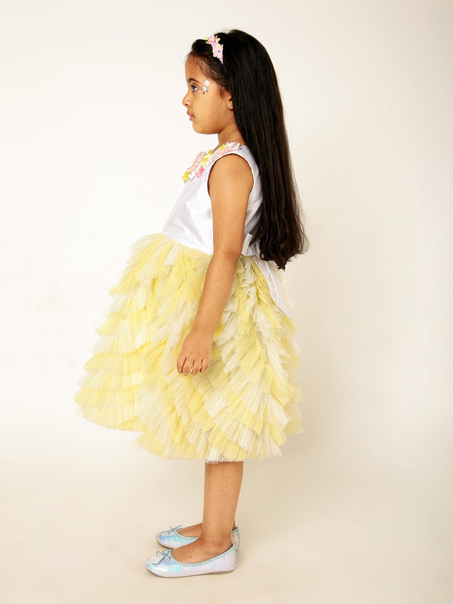 A Little Fable Girls White & Yellow Applique Dress