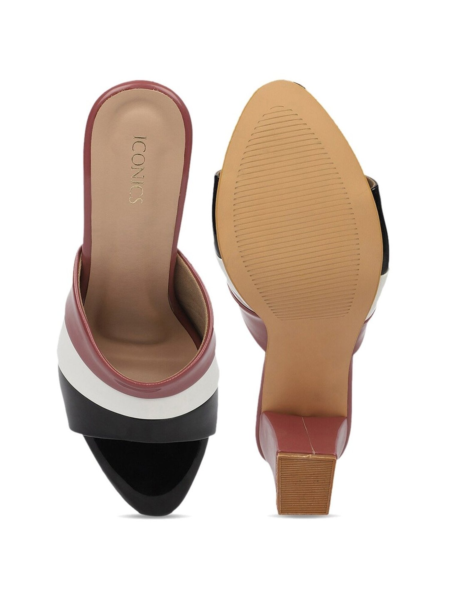 Iconics Women's Black & Maroon Casual Sandals