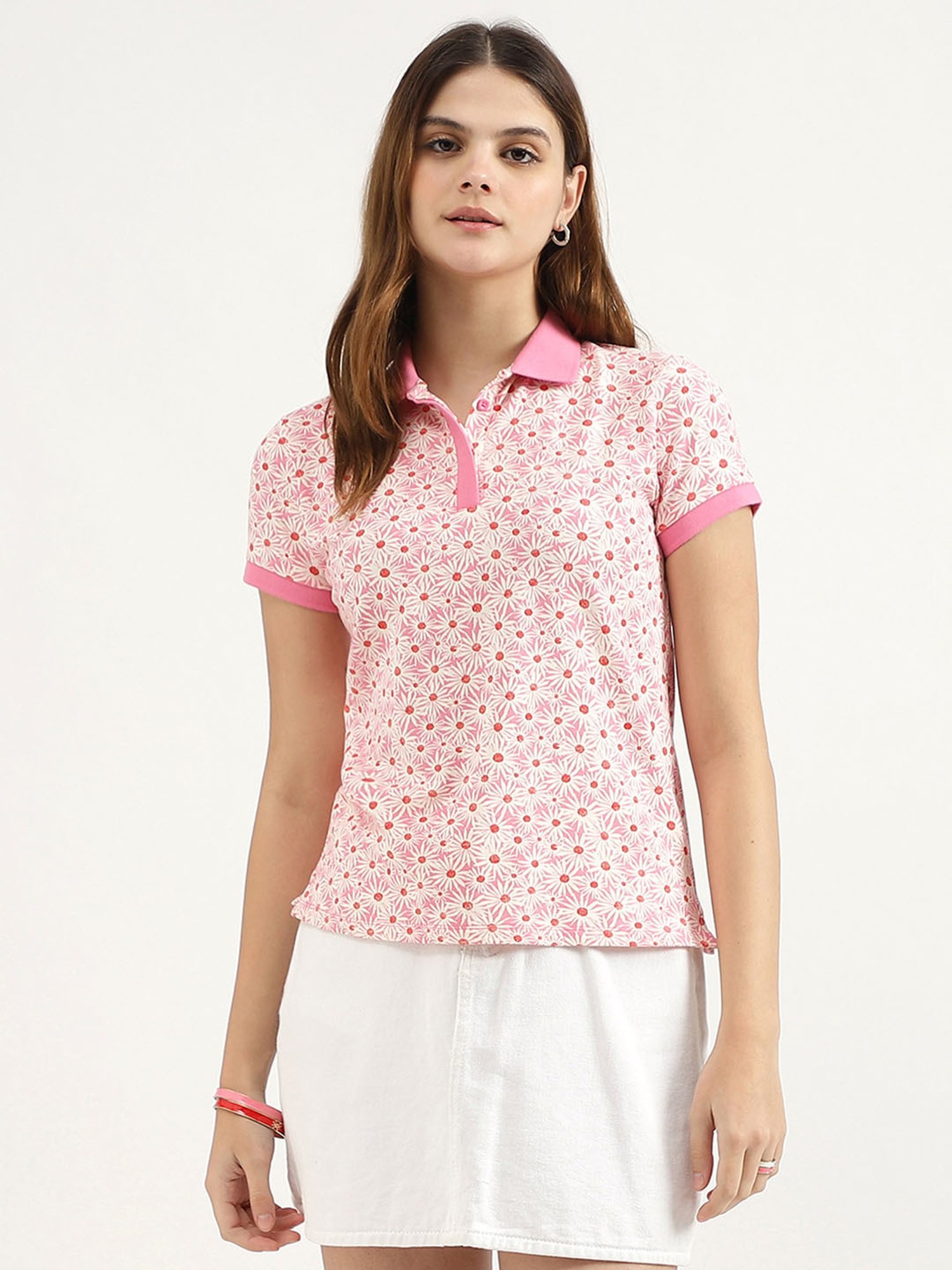 United Colors of Benetton Pink Printed Polo T-Shirt