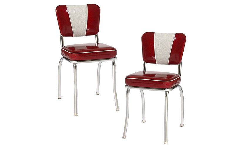 Set of 2 V Back Diner Chair Red