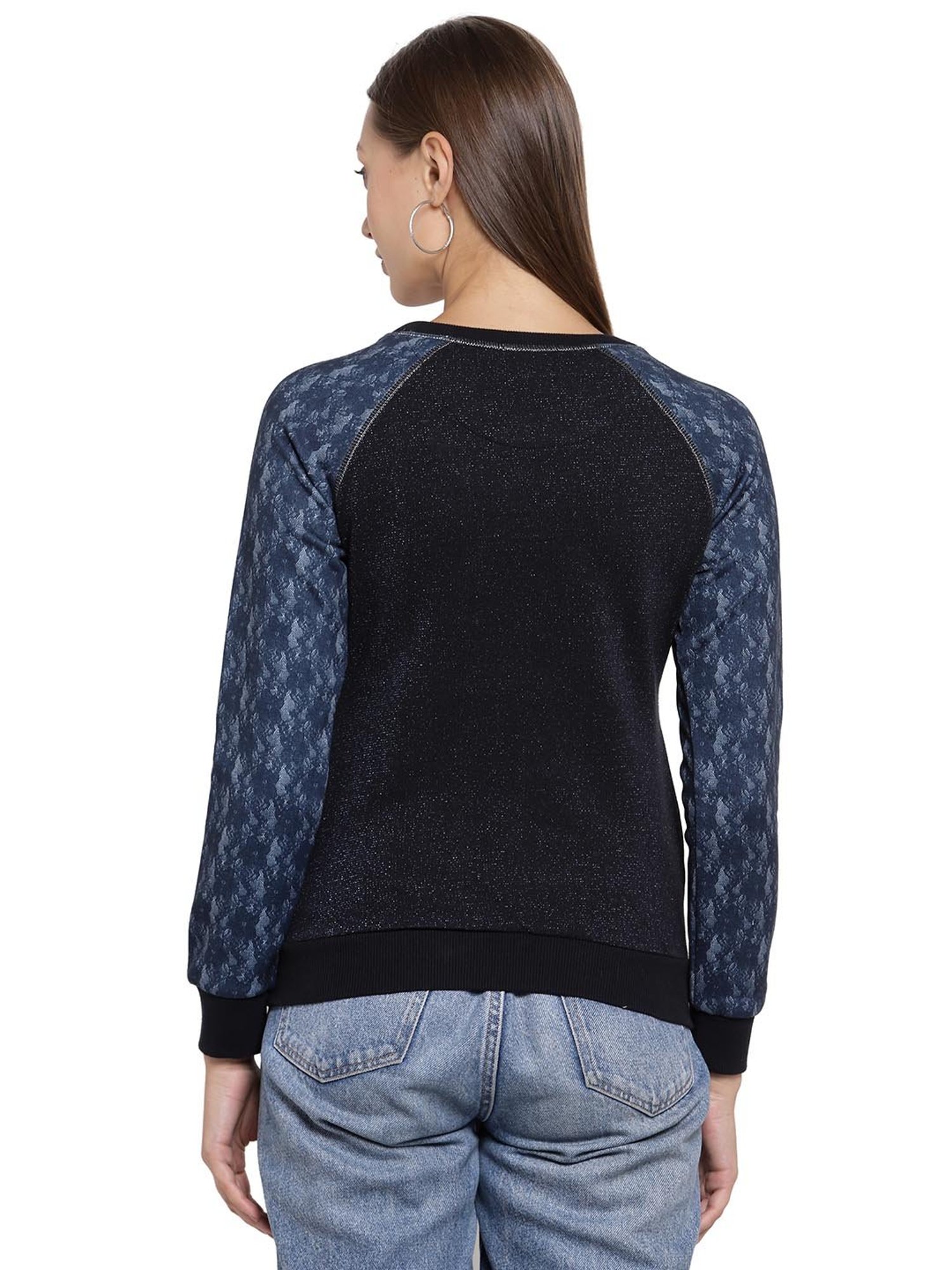 Juelle Navy Embellished Round Neck Sweatshirt