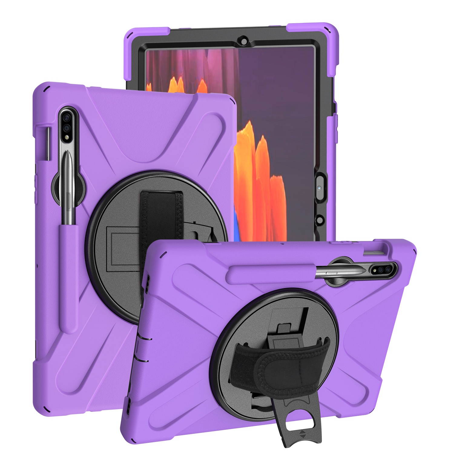 KIQ Shockproof Heavy Duty Shield Case with Impact/Crack/Shatter Resistant Ceramic Screen Protector for Samsung Galaxy Tab S7 Plus 2020 SM-T970 (Purple)