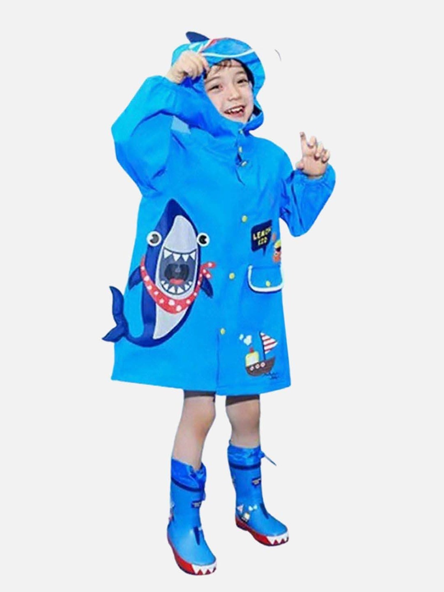 Little Surprise Box Kids Blue Printed Full Sleeves Raincoat