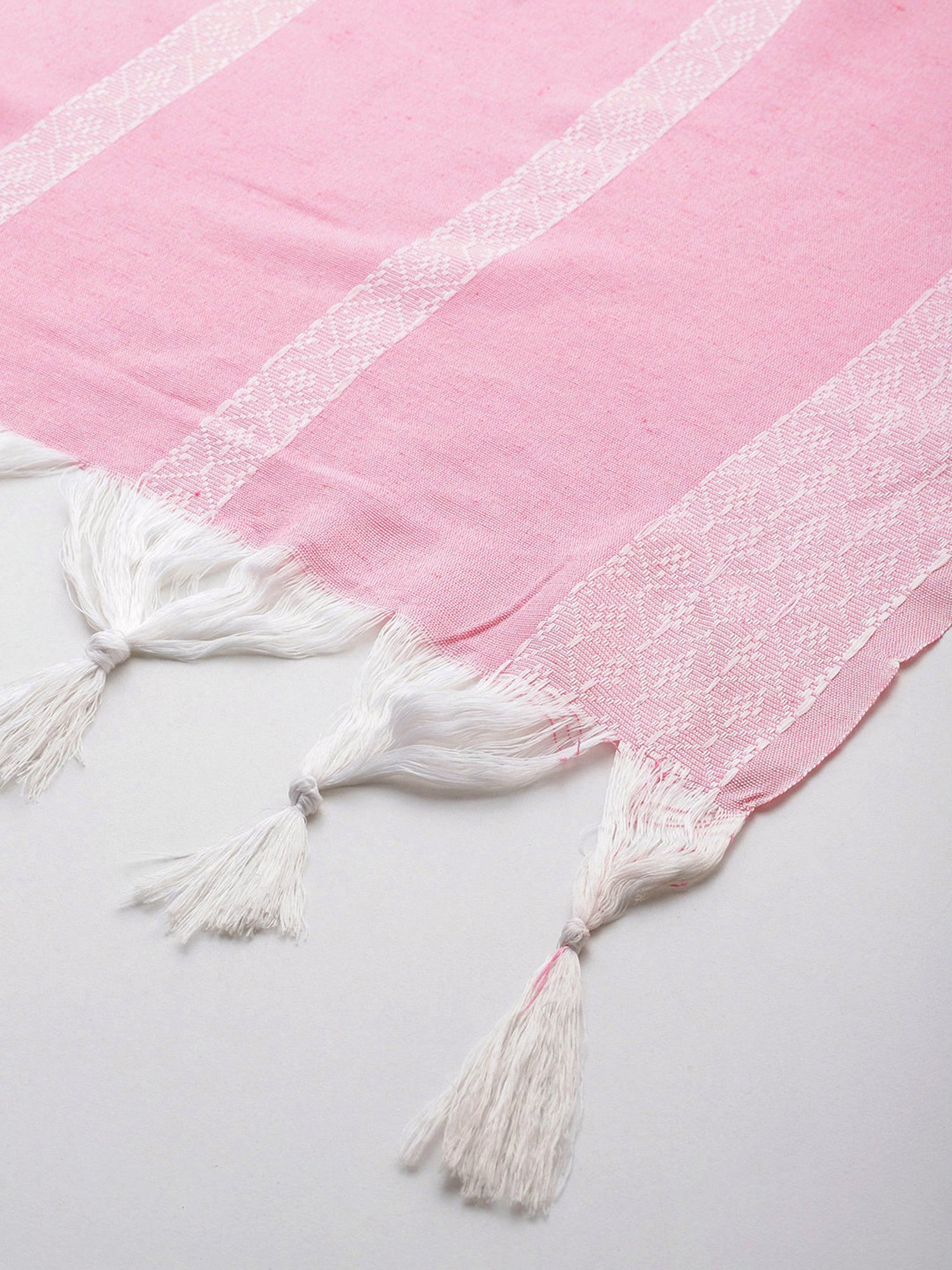 One Femme Pink Cotton Striped Dupatta