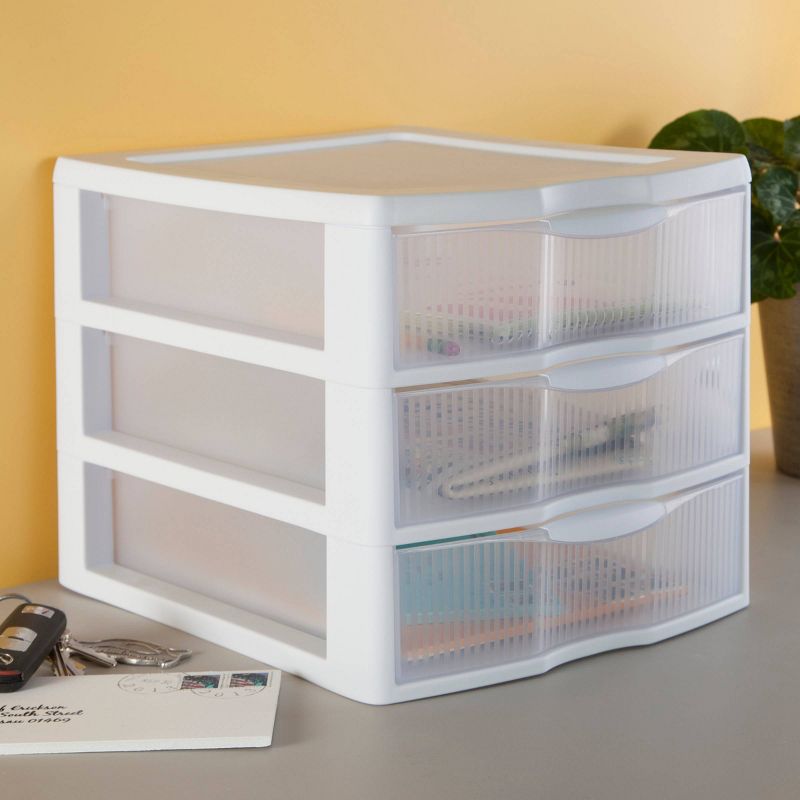 Sterilite 3 Drawer Medium Countertop Unit White with Drawers Clear