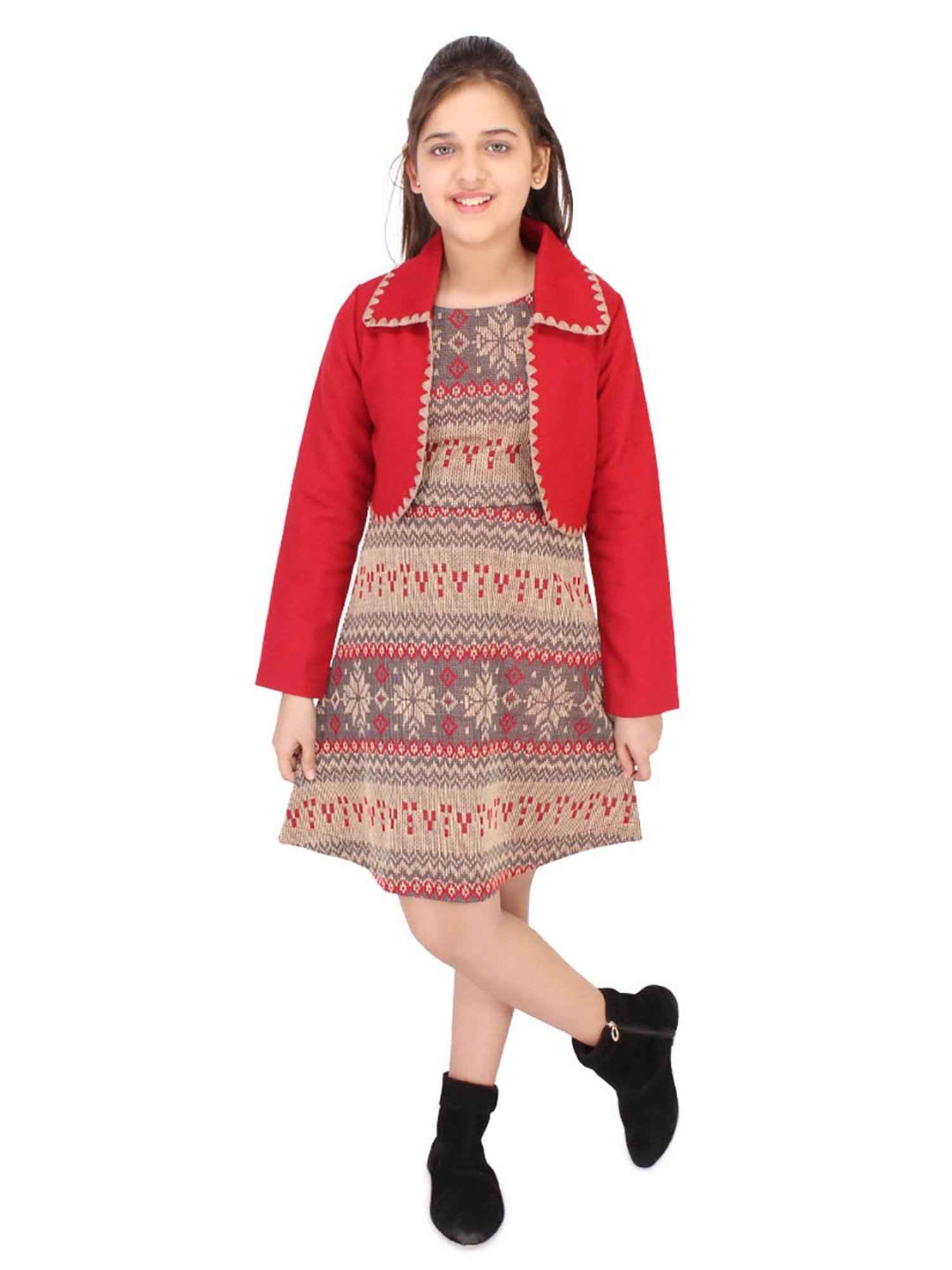 Cutecumber Kids Multicolor Printed Dress with Shrug
