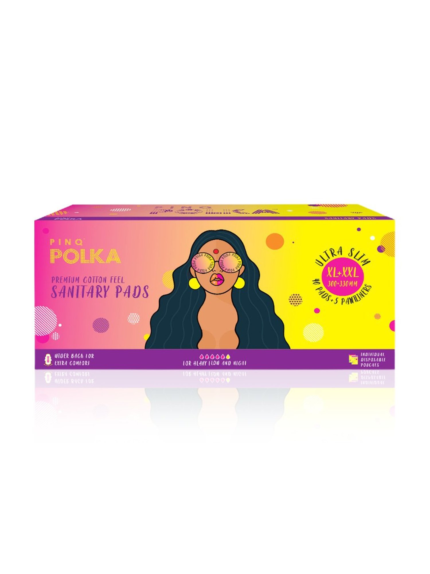 PINQ Polka Premium Cotton Feel Sanitary Pads XL+XXL - 40 Pads + 5 Pantliners