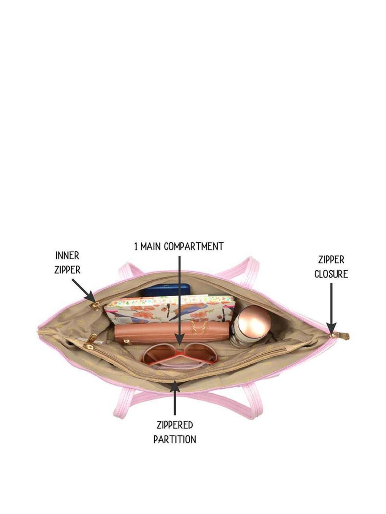 Baggit Pink Solid Large Tote Handbag