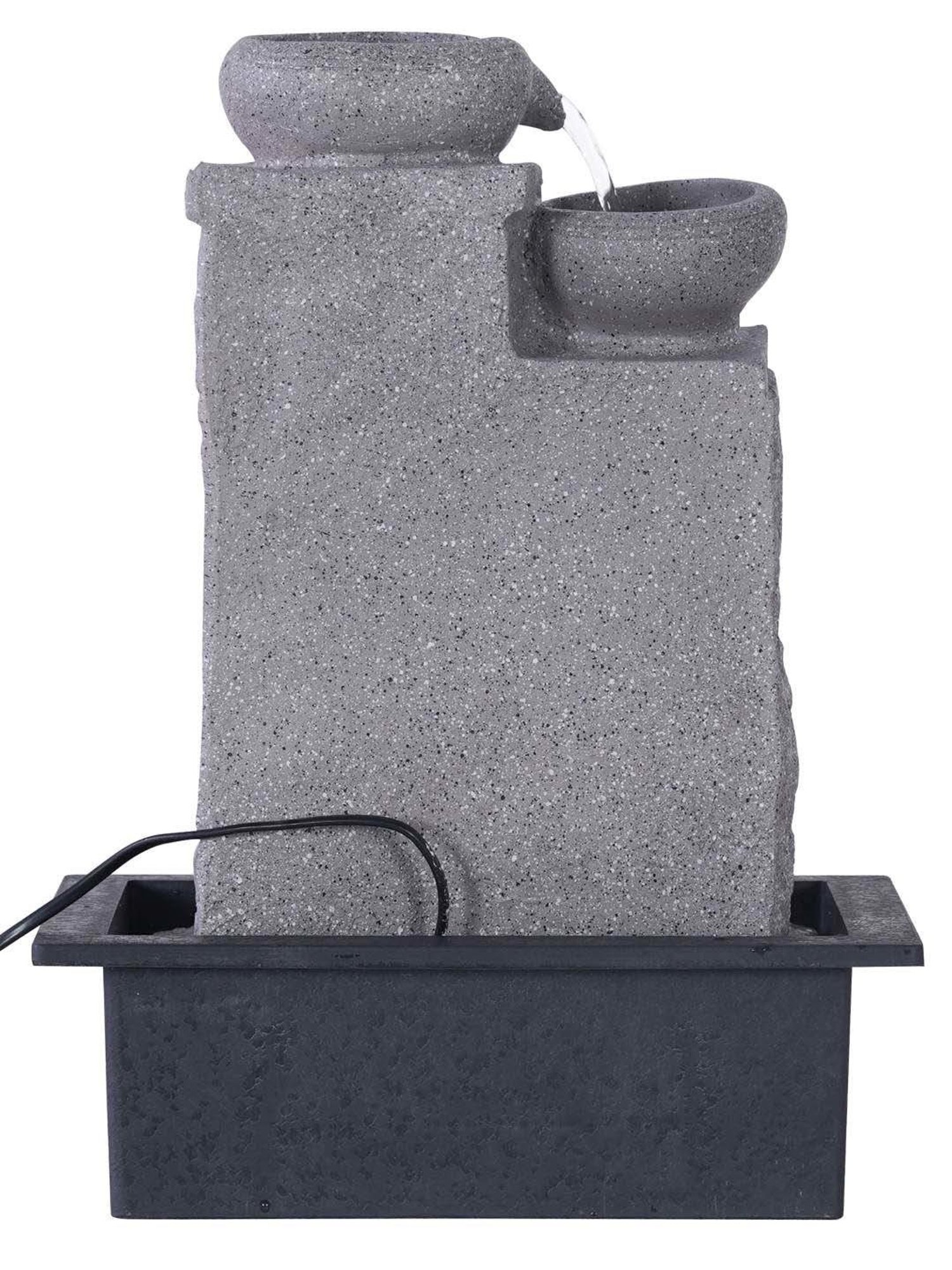 CHRONIKLE Grey Polyresin Table Top 5 Diya Steps Waterfall Fountain