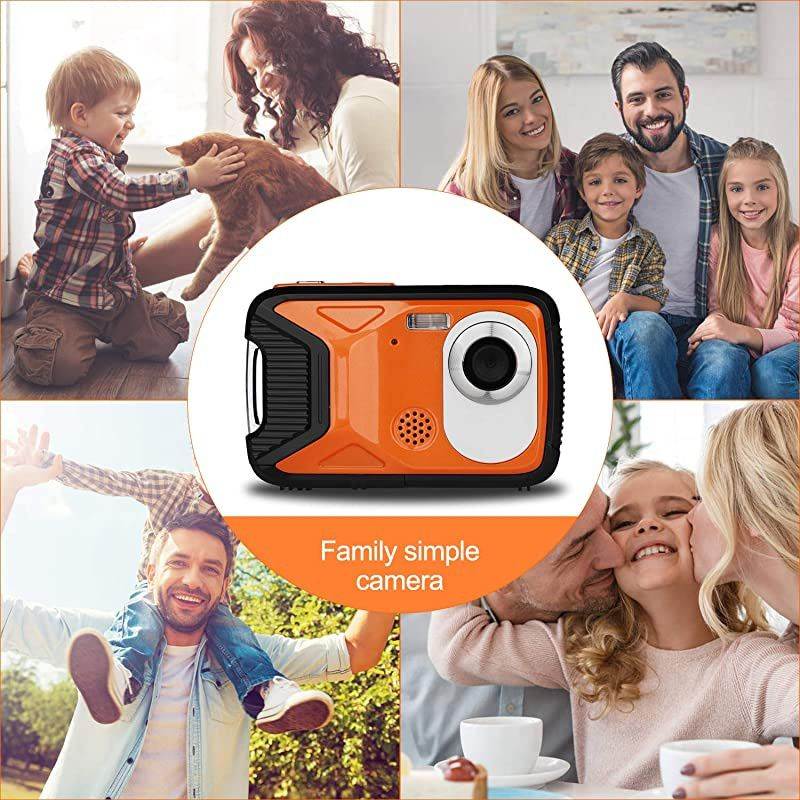 Digital Camera for Kids 21MP FHD 1080P 5 Meter Waterproof Underwater Camera 28 Inch LCD 8X Digital Zoom with 1050MaH Rechargable LiIon Battery Orange
